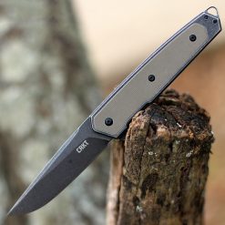CRKT 7091 Cinco, 2.89" D2 Stonewashed Plain Blade, 2Cr13 SS Handle w/ G10 Inlays