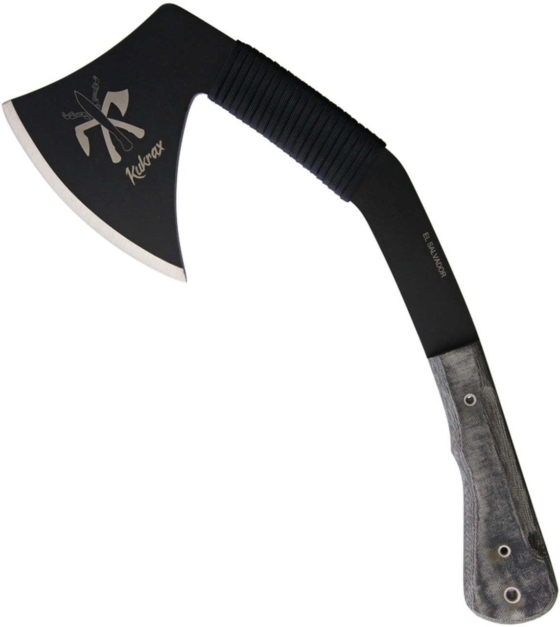 Kukrax Tak Axe KU-1080, 5" 1075HC Black Traction Coated Axe Head, Micarta Handle/Kydex Sheath