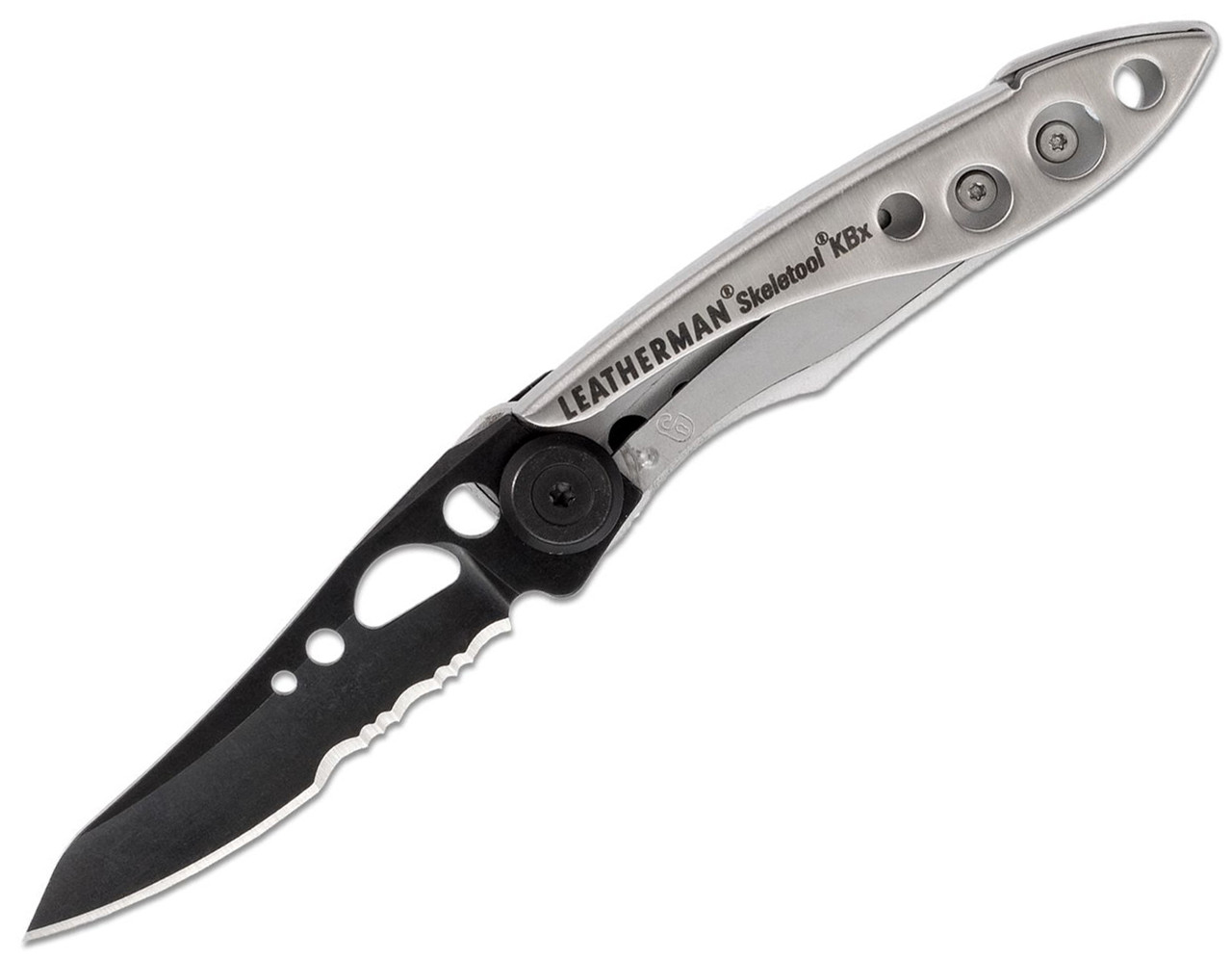 Leatherman Skeletool KBX 832617, 2.6" 420HC Black Stainless Steel Combo Blade, Stainless Steel Handle
