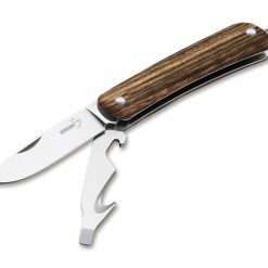 Boker Plus Mini Tech Tool 2 Keychain Folding Knife BOP01BO877, 2.05" 12C27 Plain Blade, Zebrawood Handles, Multi-Tool