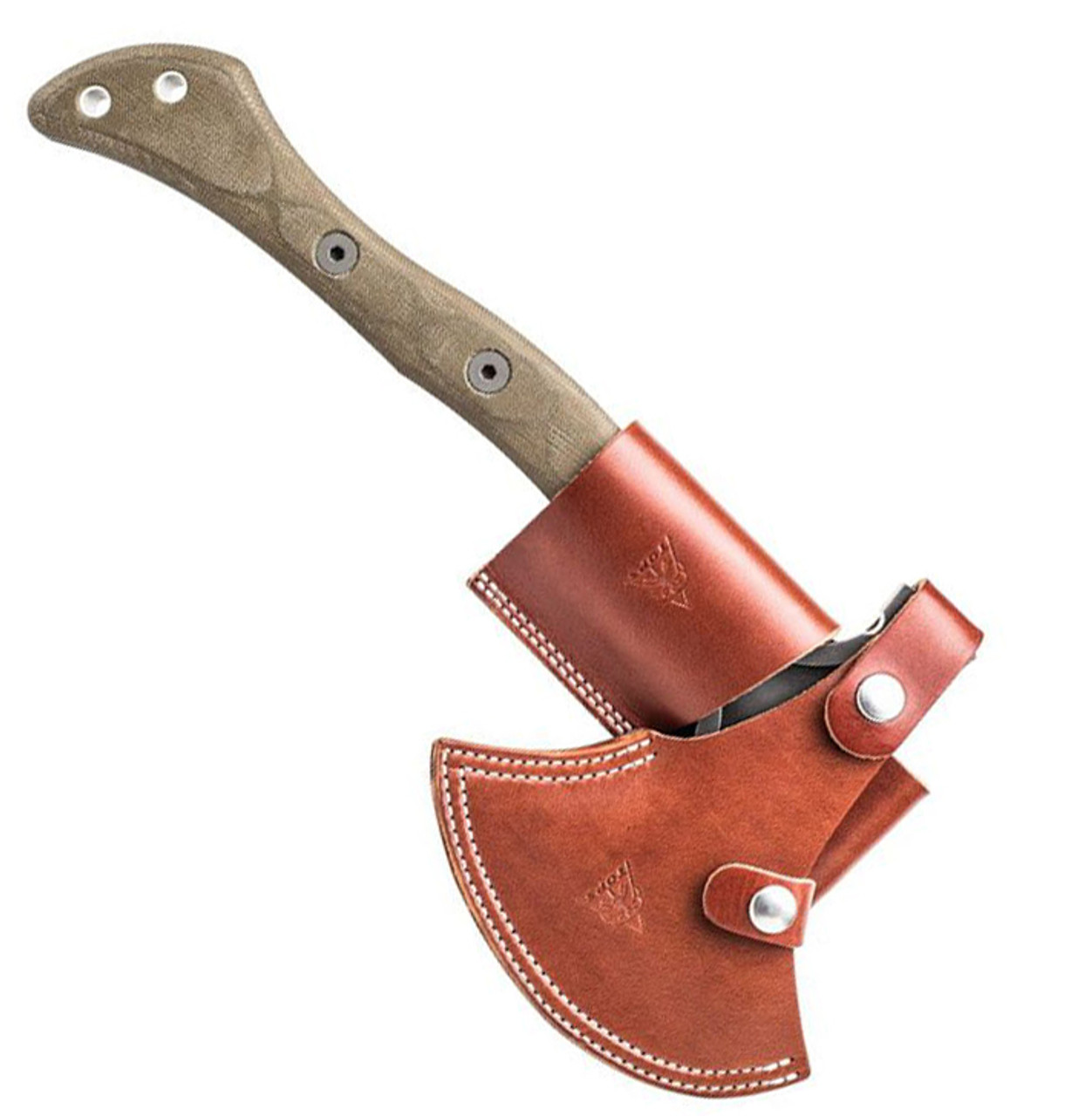 TOPS Knives Hammer Hawk Axe HAMH-01, 14.5" Overall 1075 Gray Axe / Tomahawk, OD Green Micarta Handle, Brown Leather Sheath - Image 2