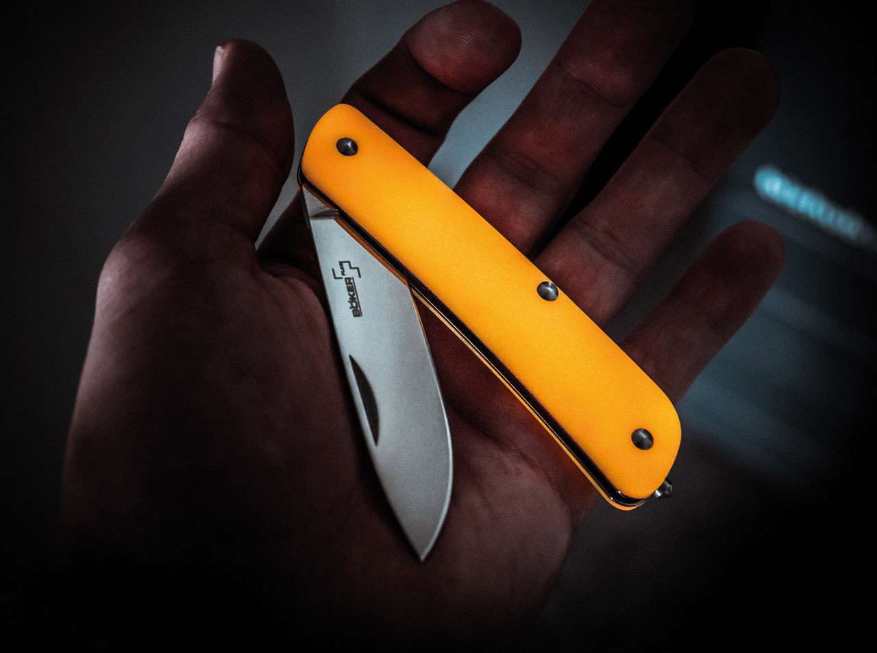 Boker Plus Tech-Tool 1 Folding Knife BOP01BO847, 2.8" 12C27 Plain Blade, Synthetic Orange GITD Handles - Image 2