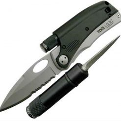 Tool Logic SLPro 3 Series Model SLP3 Silver Serrated Blade w/LED Flashlight, Whistle & Diamond Sharpener