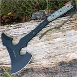 TOPS Knives VI AX, Black Traction Coating, Black Linen Micarta, Black Leather Sheath